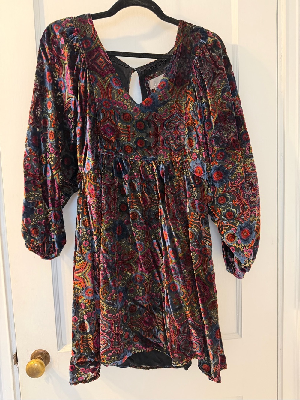 Anthropologie Multi-Color Velvet Paisley Long-Sleeve Tunic Dress